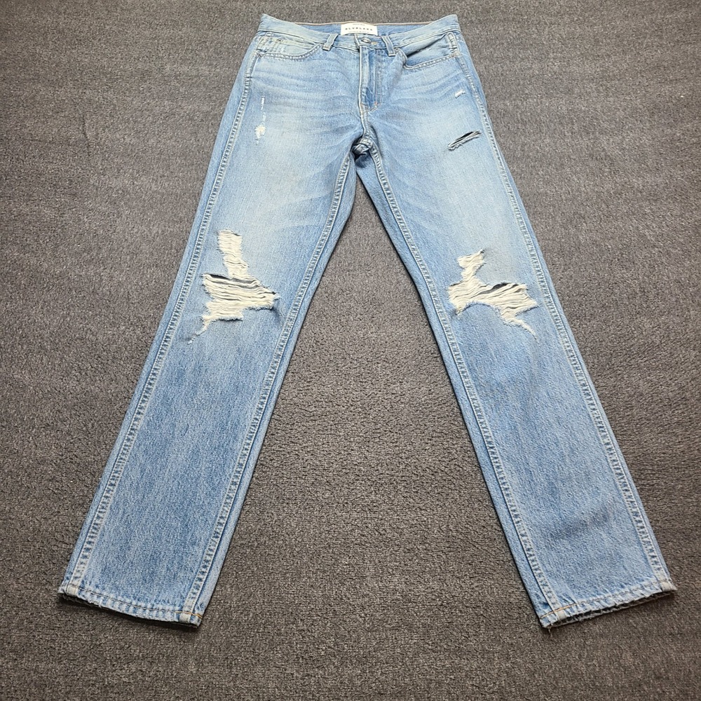 SLVRLAKE Straight Leg Jeans Womens 25 Light Blue Excellent Distressed‎ High Rise